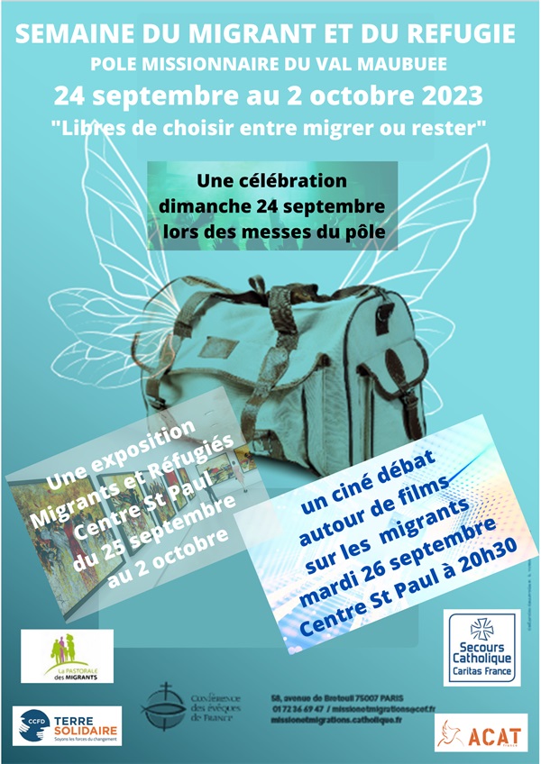 Pôle Val Maubuée Semaine du migrant et du réfugié : Exposition du 24 septembre au 2 octobre  et ciné débat au Centre Saint-Paul le mardi 26 septembre